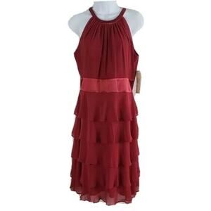 Evan Picone Dress NEW Halter Sleeveless Cocktail Women 6 Tiered Ruffle Red